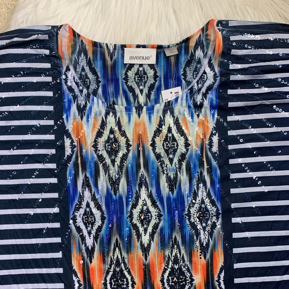 Avenue blue stripe shirt w/ ikat print 18/20 NWT plus size - Picture 8 of 8